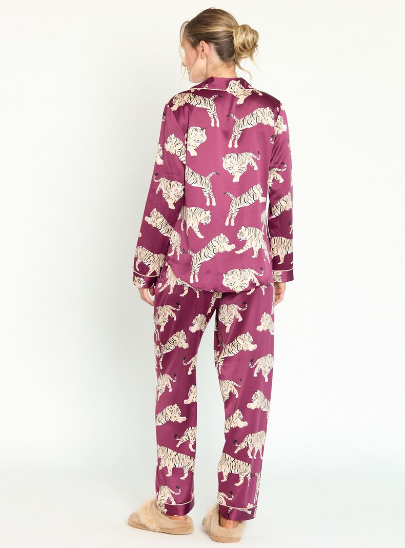 Pijama de Mujer Sport Manga Larga Burdeo Estampado-2