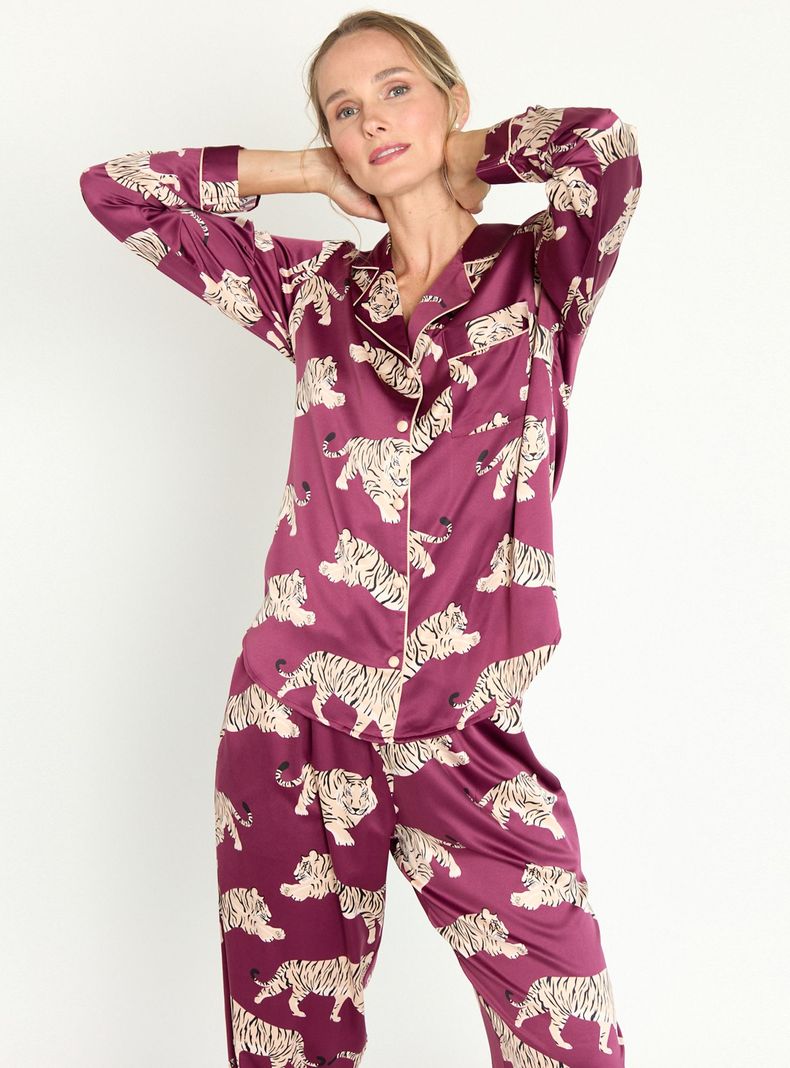 Pijama de Mujer Sport Manga Larga Burdeo Estampado-3