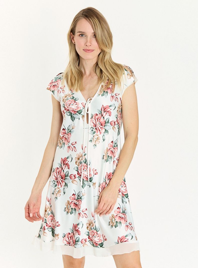 Camisa de Dormir Sesgo Blanco Estampado Flor-1