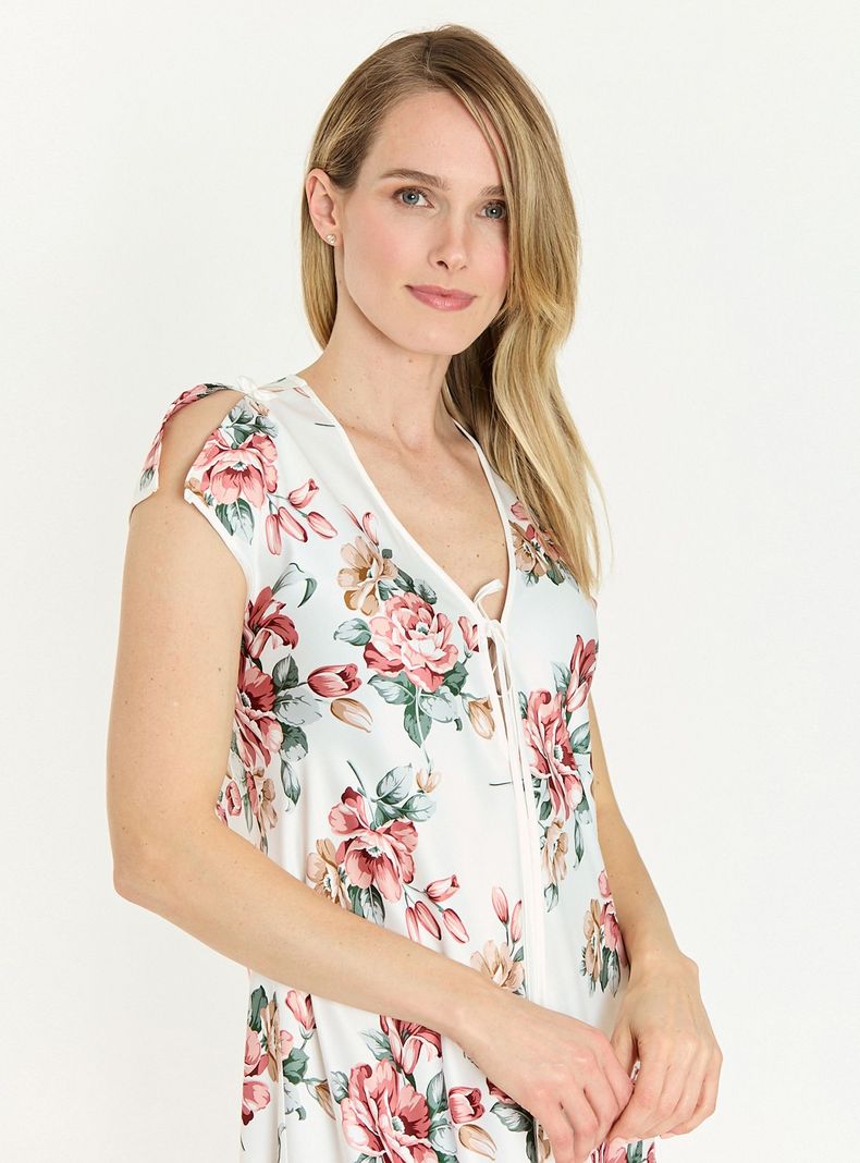 Camisa de Dormir Sesgo Blanco Estampado Flor-4