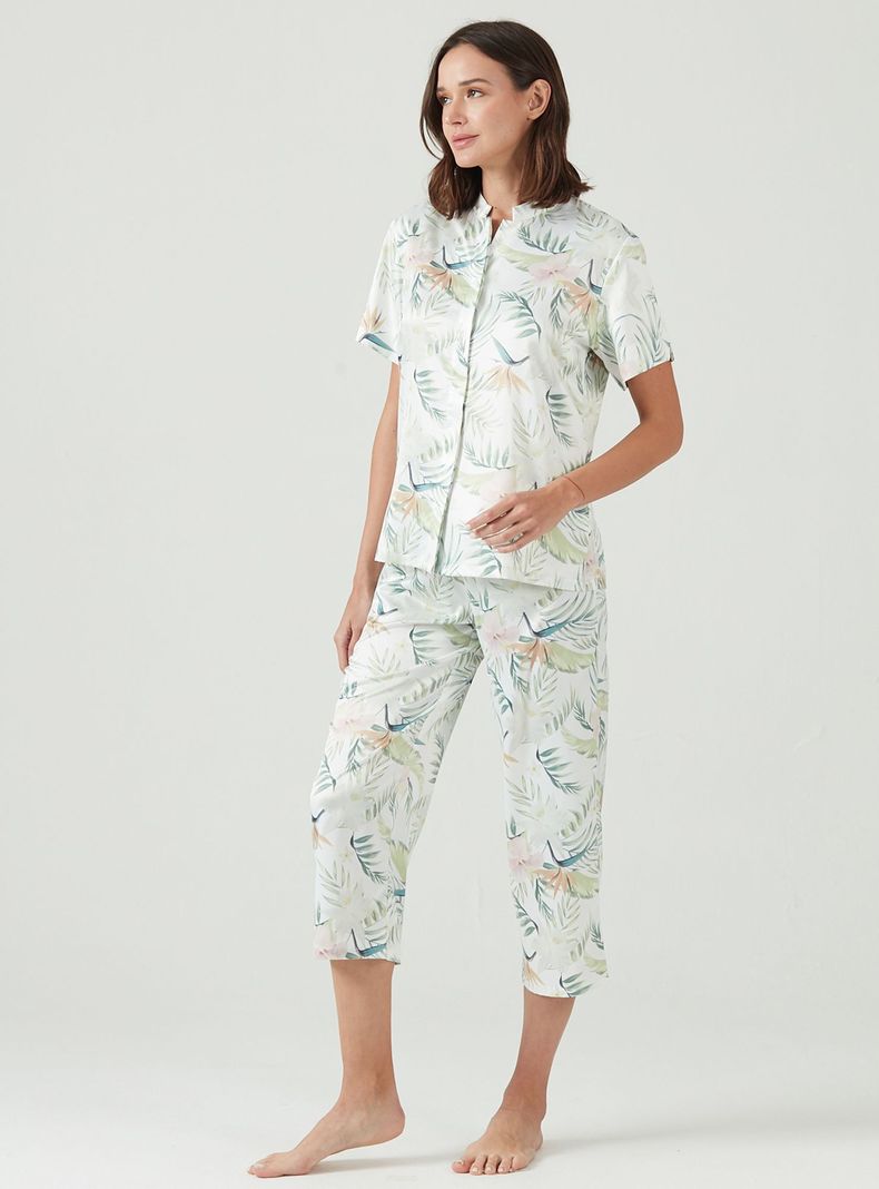 Pijama de Mujer Mao Blanco Estampado-1