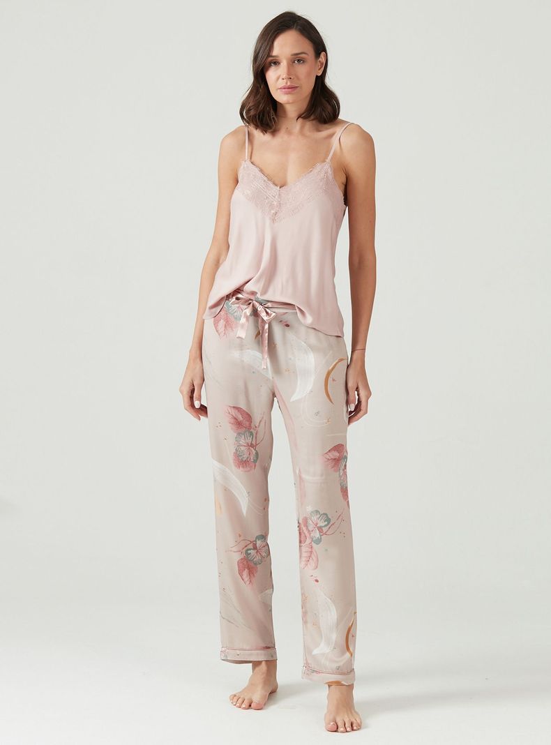 Pijama de Mujer Adela Pantalon Largo Rosado-0