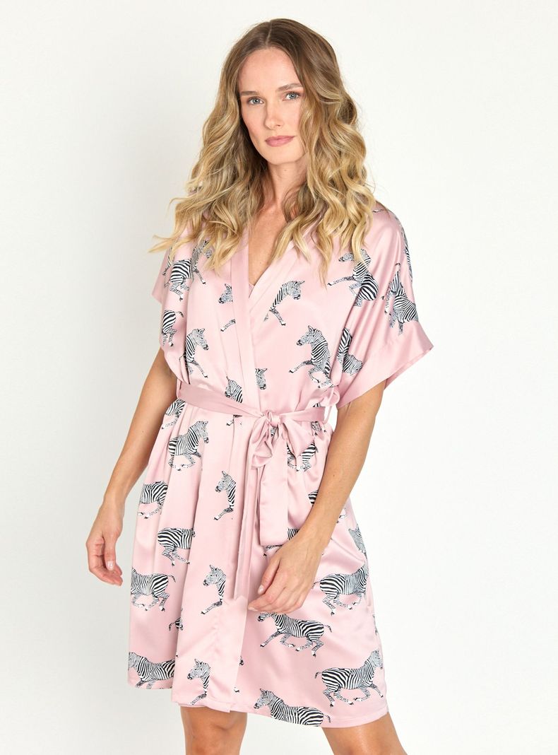 Bata de Mujer Mini Satin Rosado Estampado-1