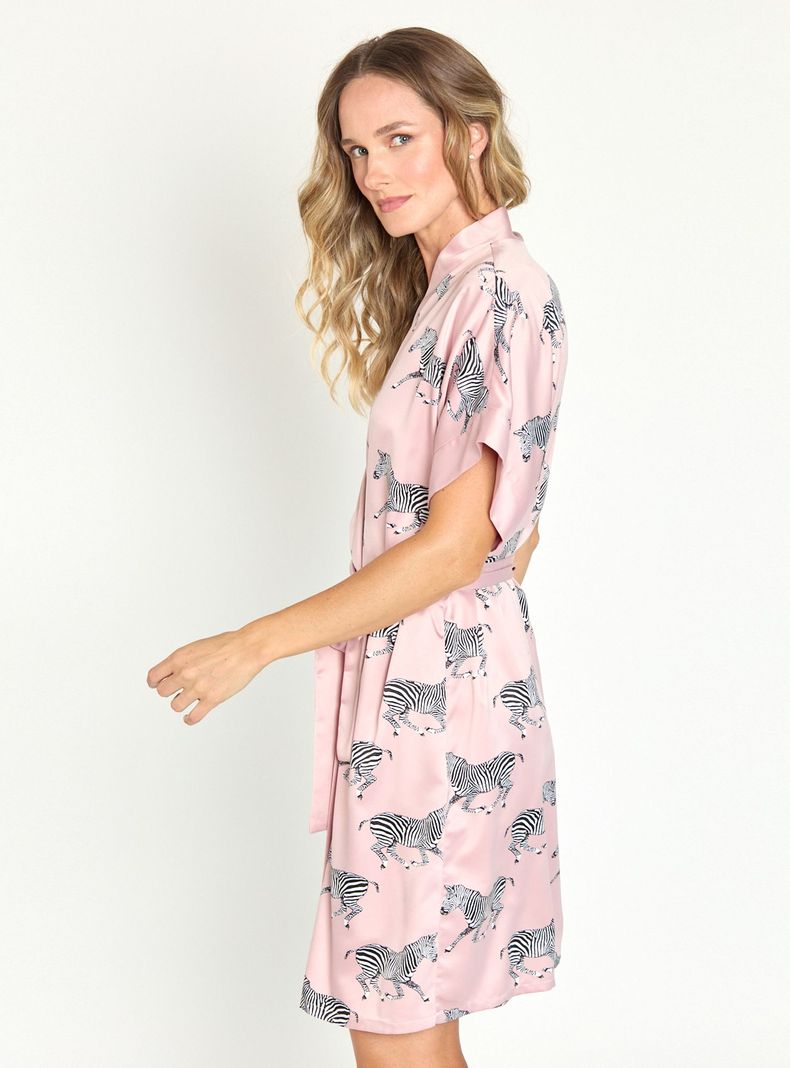 Bata de Mujer Mini Satin Rosado Estampado-2