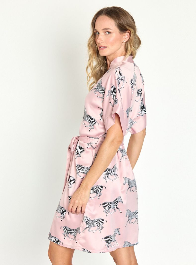 Bata de Mujer Mini Satin Rosado Estampado-3
