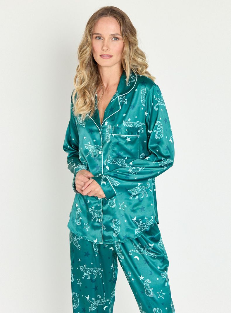 Pijama de Mujer Sport Manga Larga Verde Estampado-1