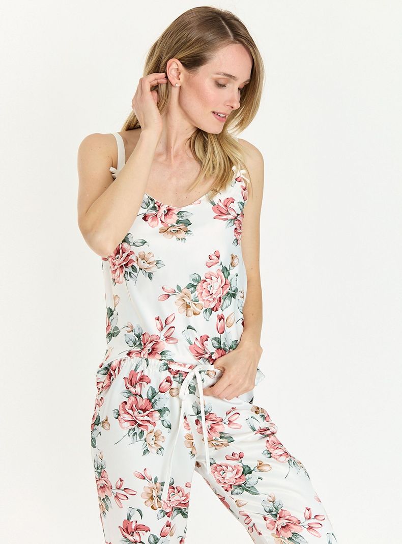 Pijama de Mujer Cinta Pantalon Largo Blanco Estampado-2