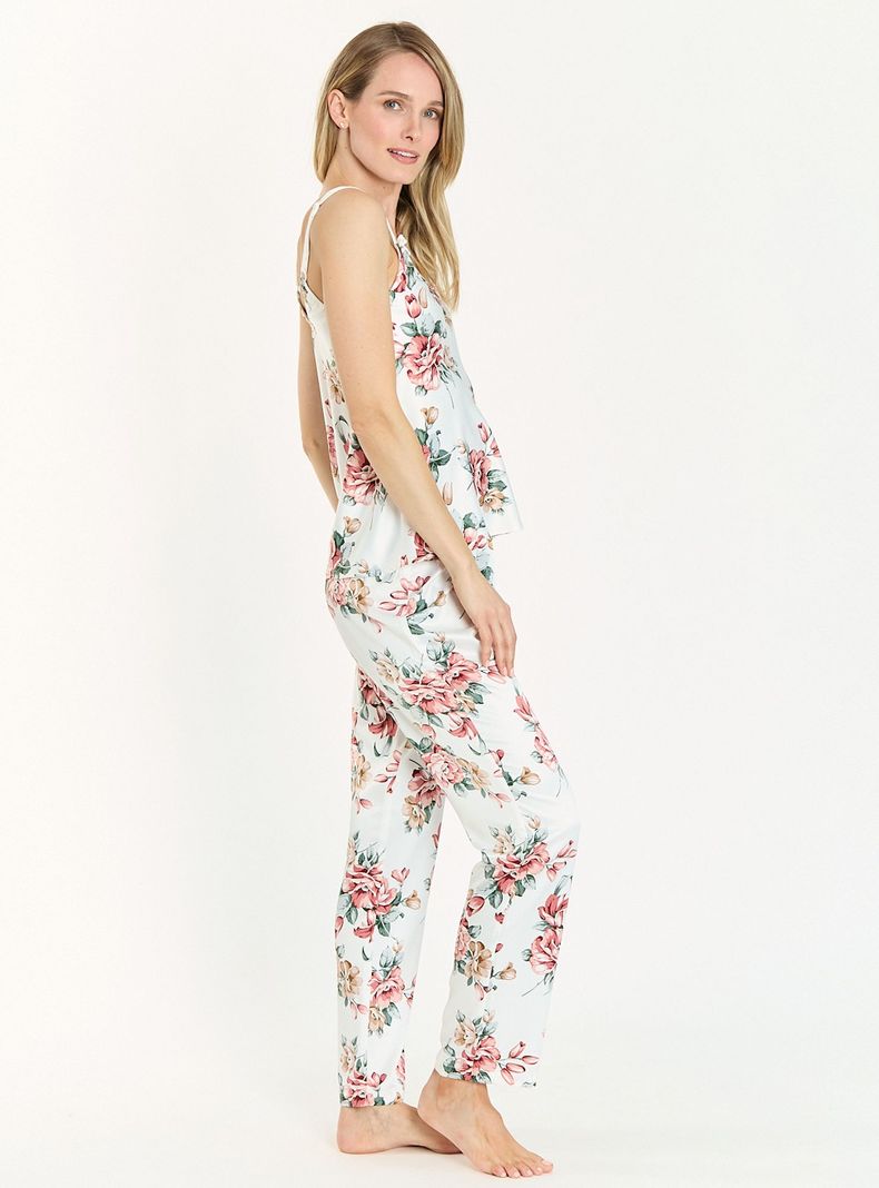 Pijama de Mujer Cinta Pantalon Largo Blanco Estampado-3