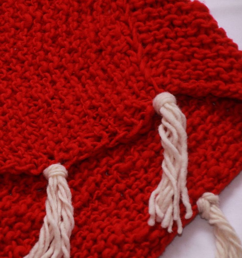 Poncho en lana natural Rojo-1