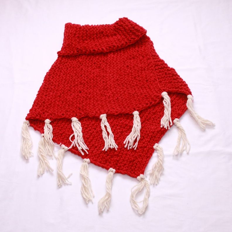 Poncho en lana natural Rojo-0