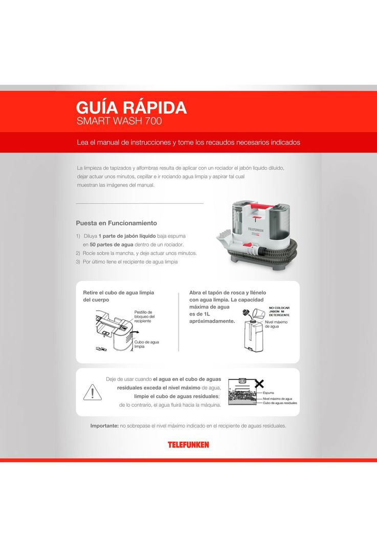 Aspiradora y Limpia Tapiz Telefunken Smart Wash 700-1