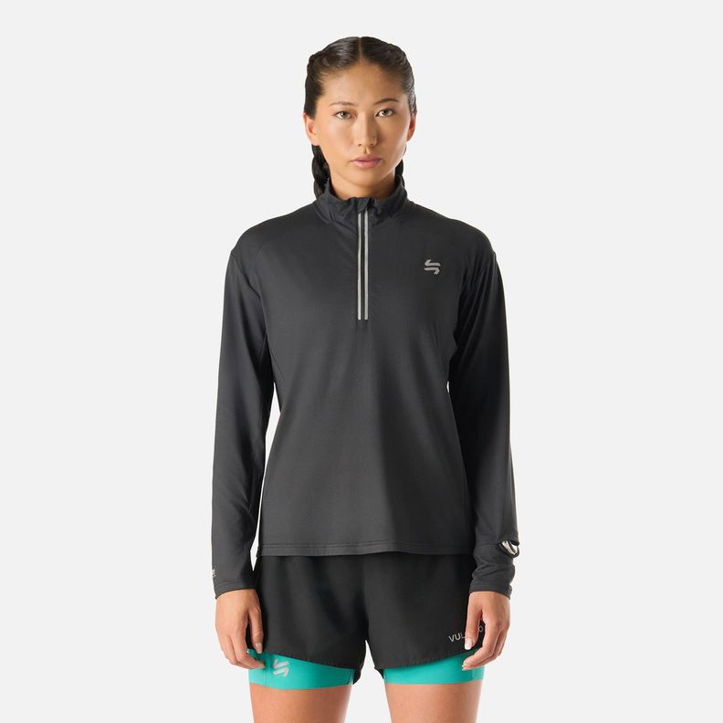 Polerón Mujer Tempo 1/4 Zip Midlayer Negro Vulcano-0