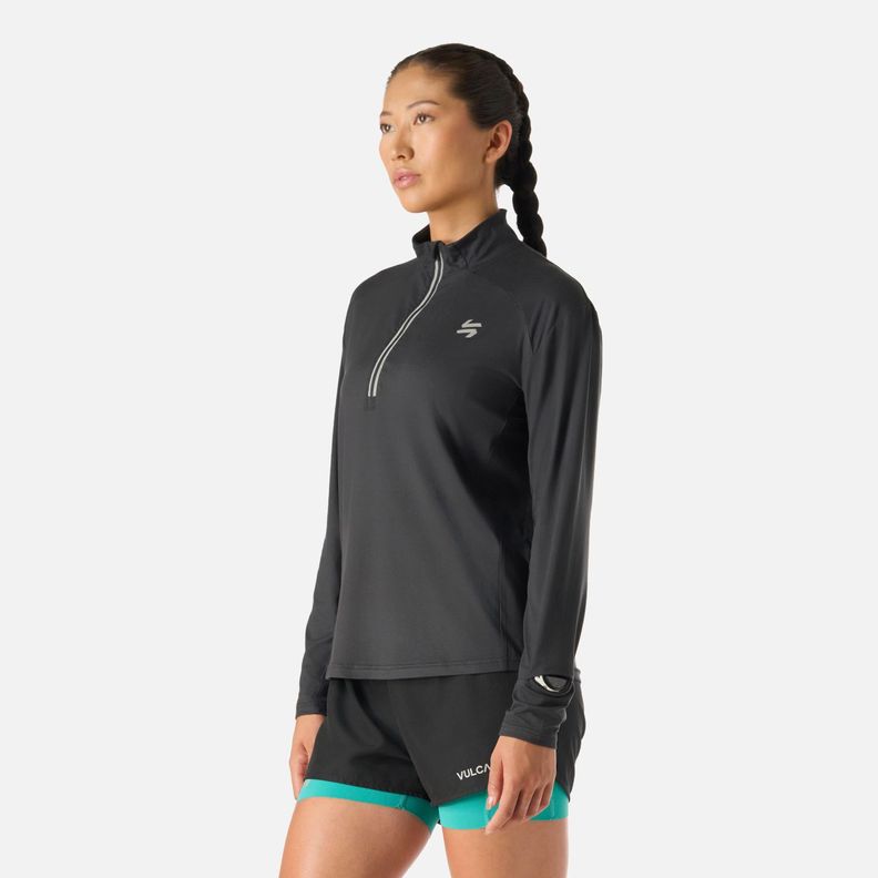 Polerón Mujer Tempo 1/4 Zip Midlayer Negro Vulcano-1