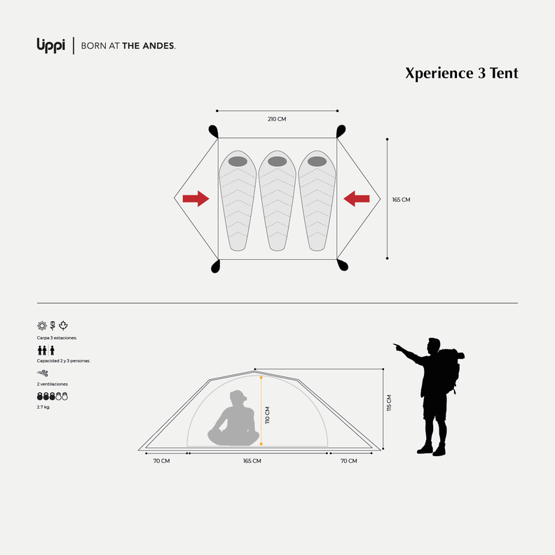 Carpa Unisex Experience 3 Tent Rojo Lippi V21-6