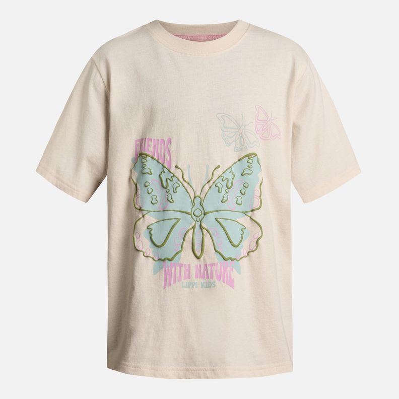 Polera Niña Butterfly Oversize T-Shirt Marfil Lippi-5