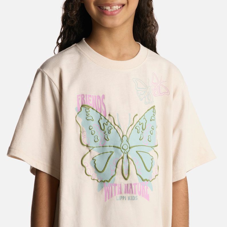 Polera Niña Butterfly Oversize T-Shirt Marfil Lippi-3