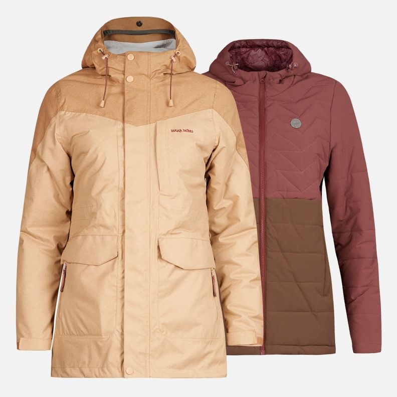 Chaqueta Mujer Perro Guapo Camel/Burdeo Haka Honu-0