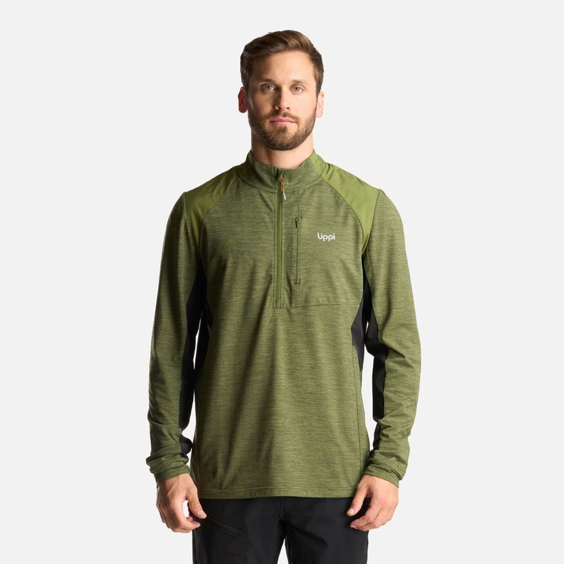 Poleron Hombre Egger 1/4 Zip Melange Verde Lippi I24-1
