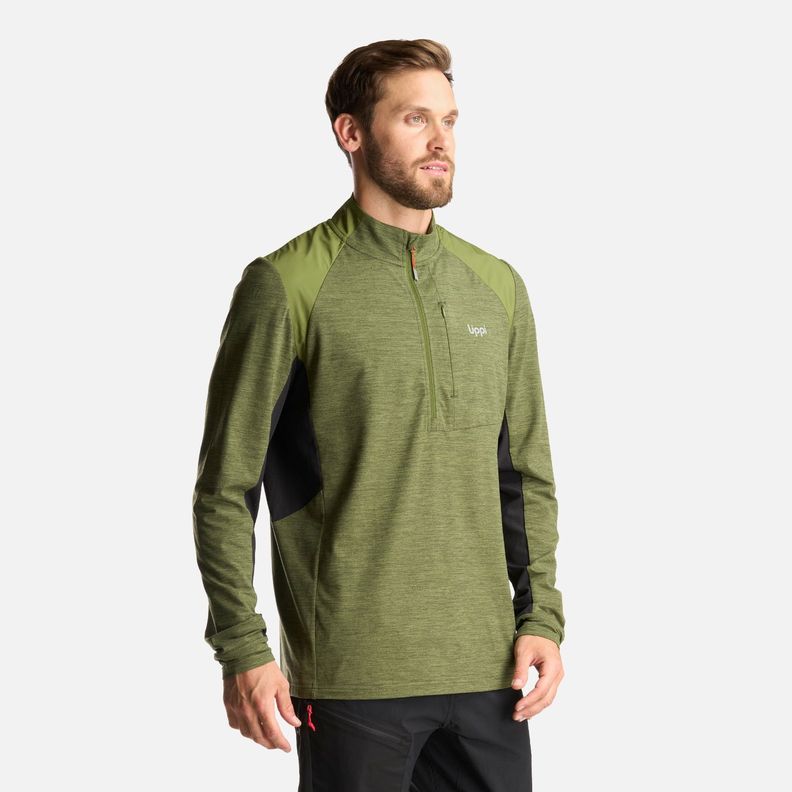 Poleron Hombre Egger 1/4 Zip Melange Verde Lippi I24-2