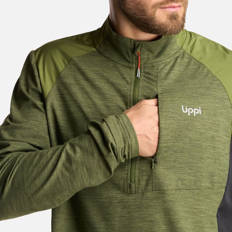 Poleron Hombre Egger 1/4 Zip Melange Verde Lippi I24-5