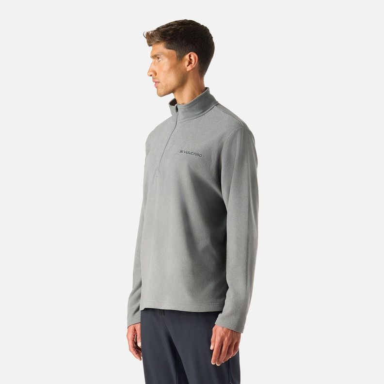 Polerón Hombre Cool Down 1/4 Zip Fleece Gris Medio Vulcano-1