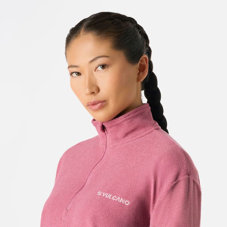 Polerón Mujer Cool Down 1/4 Zip Fleece Rosado Vulcano-4