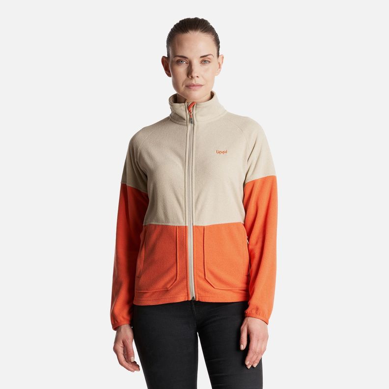 Poleron Mujer  Stripes Nano-F Full Zip Crema Lippi-1