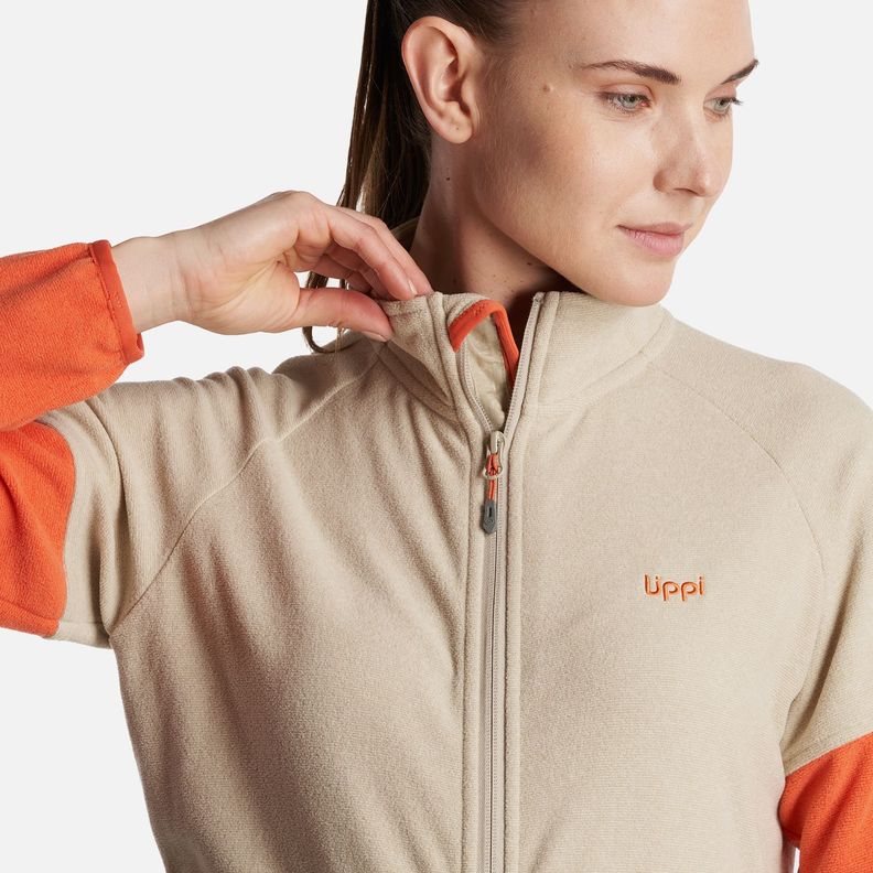 Poleron Mujer  Stripes Nano-F Full Zip Crema Lippi-4