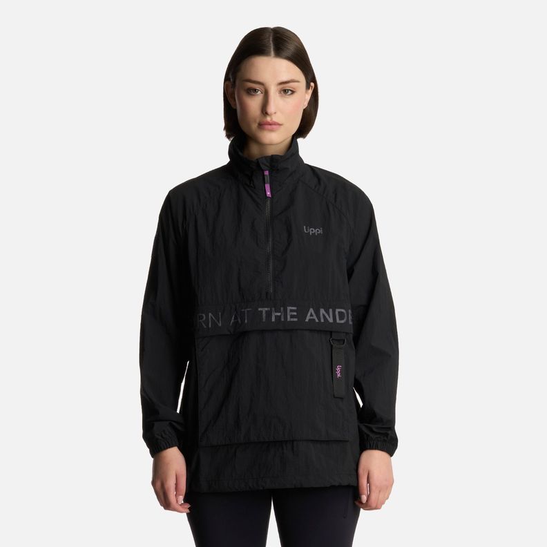 Chaqueta Mujer WindCity WindBreaker 1/4 Zip Negro Lippi-0