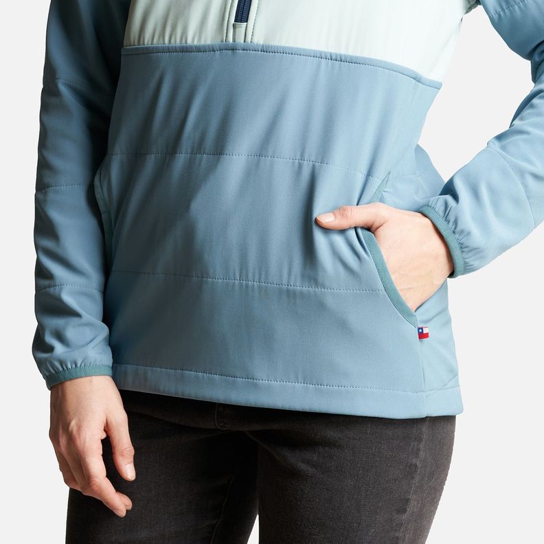 Poleron Mujer Del Sur 1/4 Zip Sin Capucha  Celeste Haka Honu-5