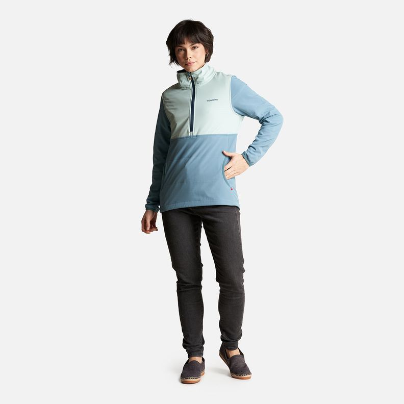 Poleron Mujer Del Sur 1/4 Zip Sin Capucha  Celeste Haka Honu-6