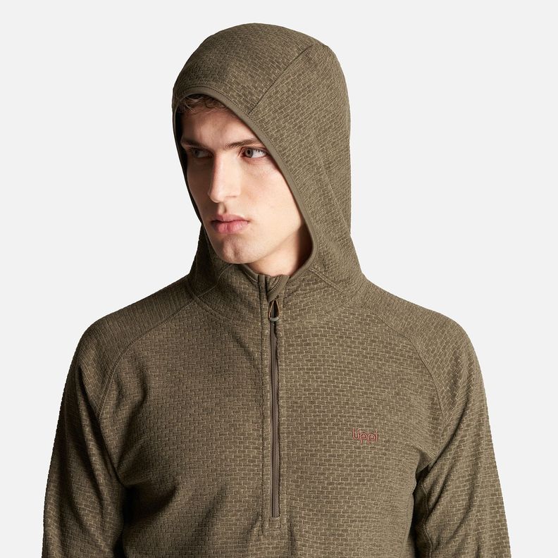 Poleron Hombre Jacaranda Nano-F 1/4 Zip Hoody Melange Oliva Oscuro Lippi-4