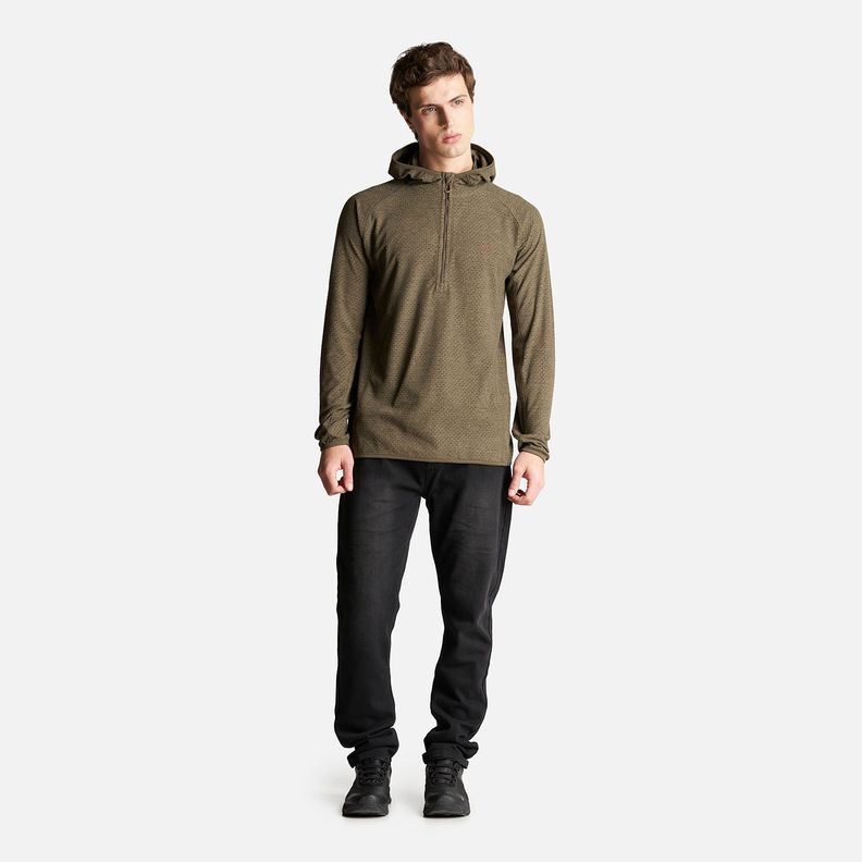 Poleron Hombre Jacaranda Nano-F 1/4 Zip Hoody Melange Oliva Oscuro Lippi-5