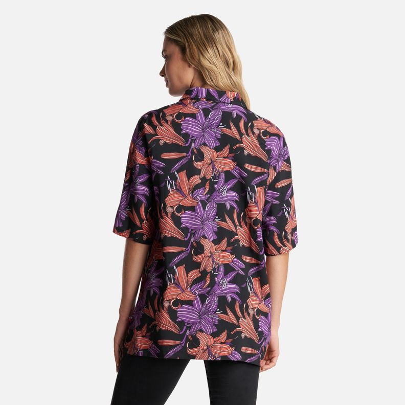 Camisa Mujer Hibiscus Print Negro Haka Honu-3