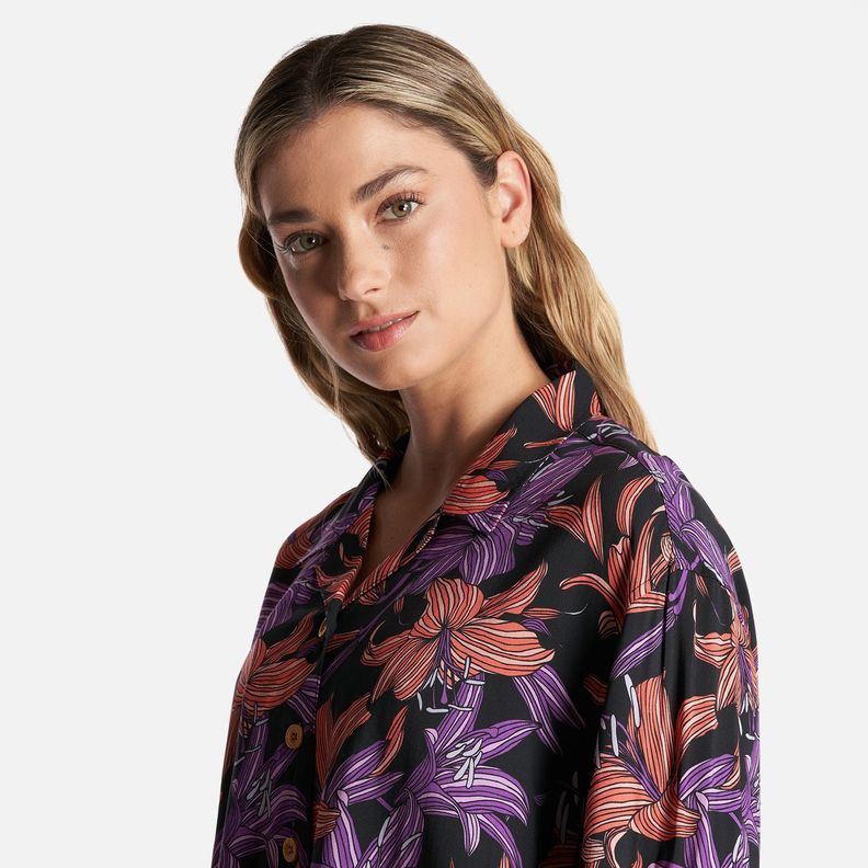 Camisa Mujer Hibiscus Print Negro Haka Honu-4