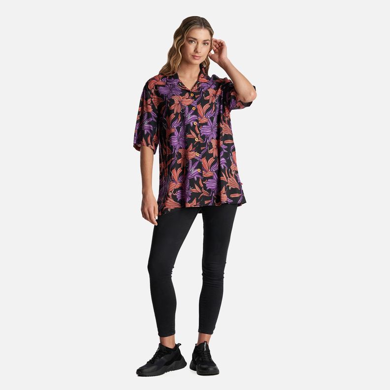 Camisa Mujer Hibiscus Print Negro Haka Honu-5