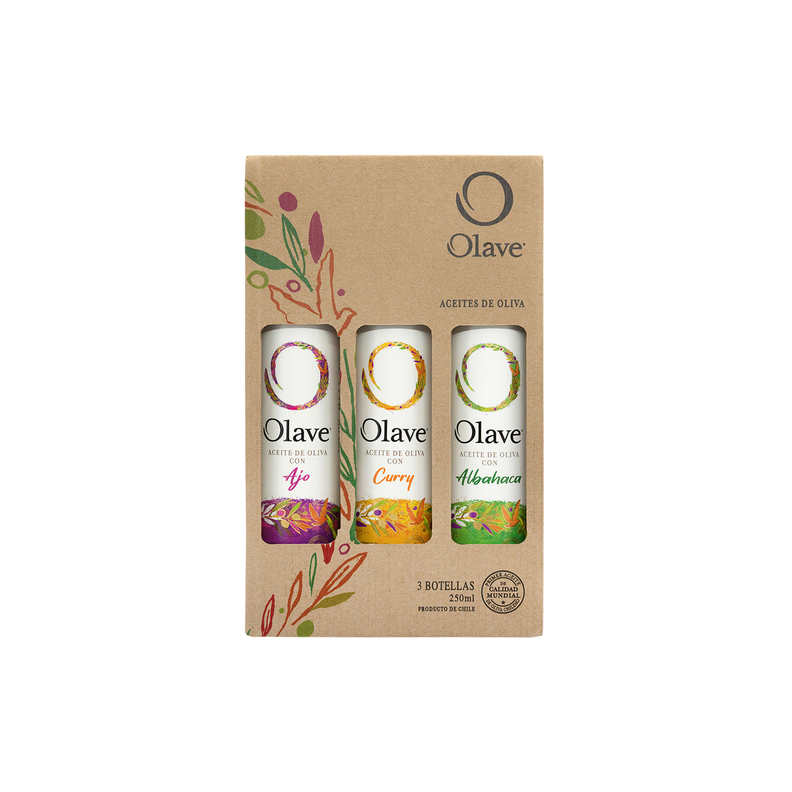 Aceite Oliva Olave Tri-pack 3x250ml (Ajo, Curry, Albahaca)