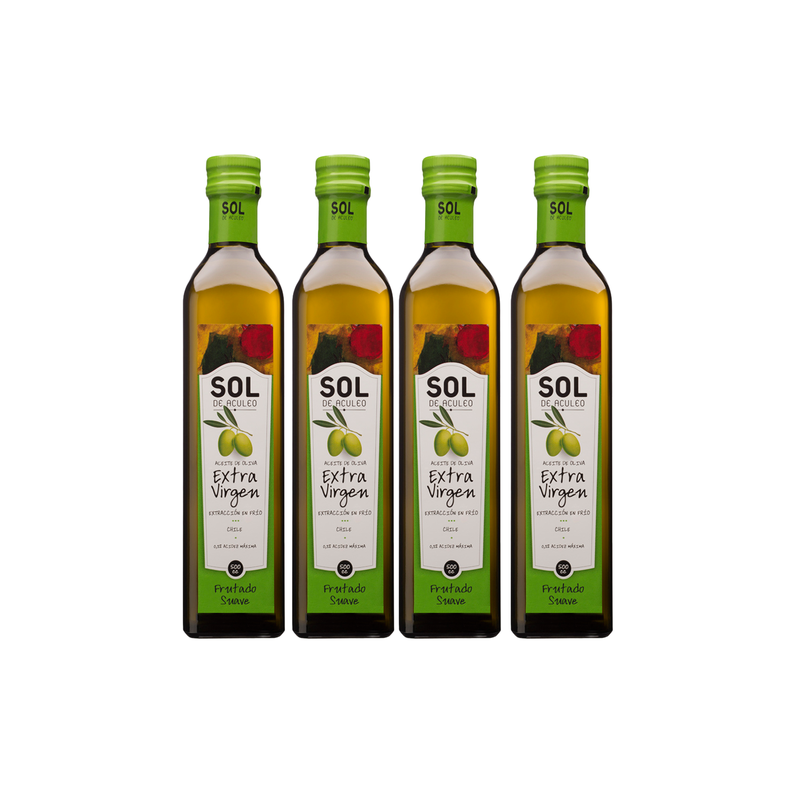 Aceite Oliva Extra Virgen Sol de Aculeo Frutado Suave 4 x 500 ml Verde Olivo