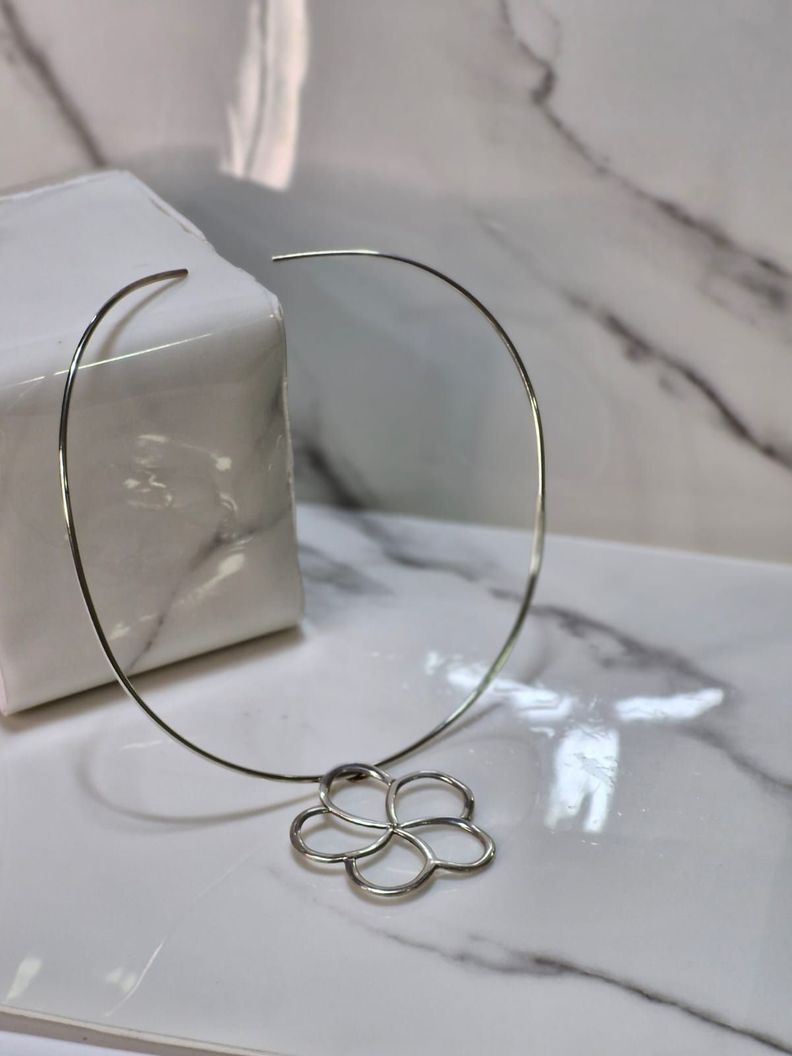 Collar Gargantilla Cinco Pétalos Original Plata 925-2