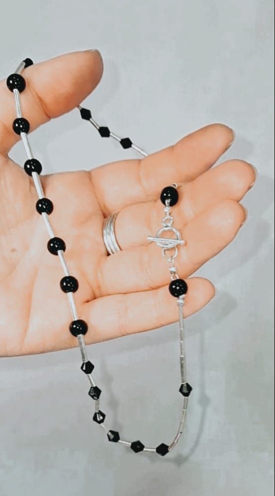 Gargantilla Choker Perla Onix Plata 925-2