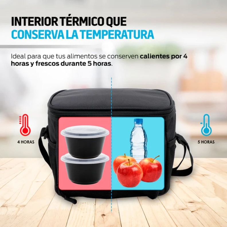 Lonchera Termica Negra Bolso Almuerzo 23.5x20x18.1-5