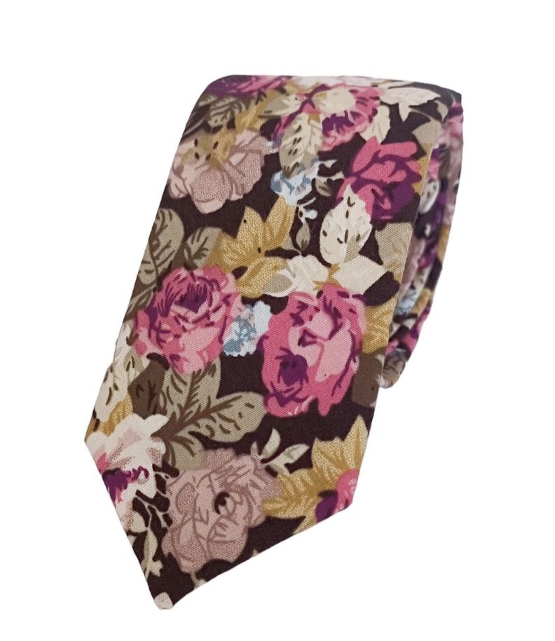 Corbata algodon cafe floral Brunet-0