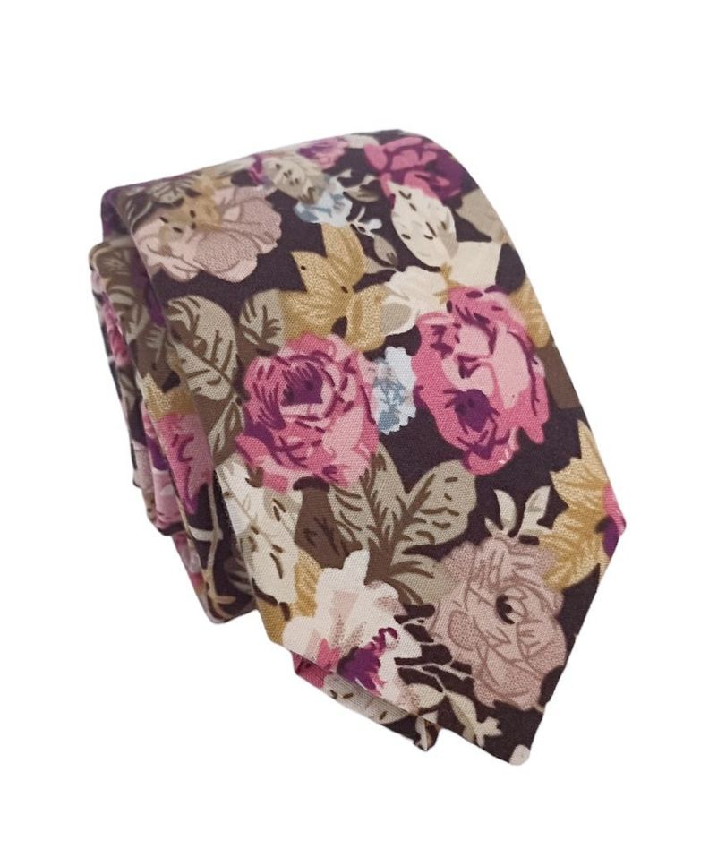Corbata algodon cafe floral Brunet-1