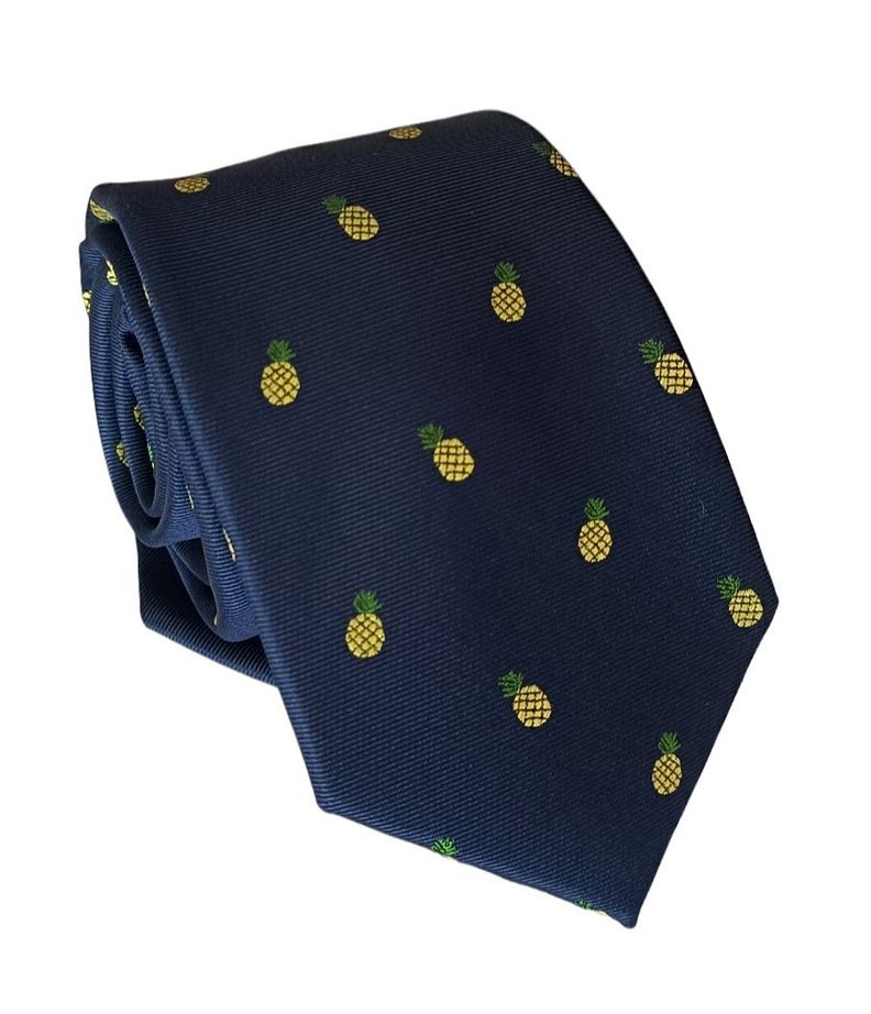 Corbata azul marino tejida piñas-0