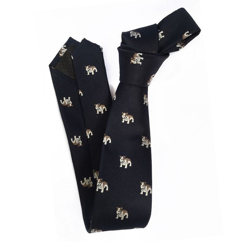 Corbata seda hombre diseno Bulldog Azul Marino