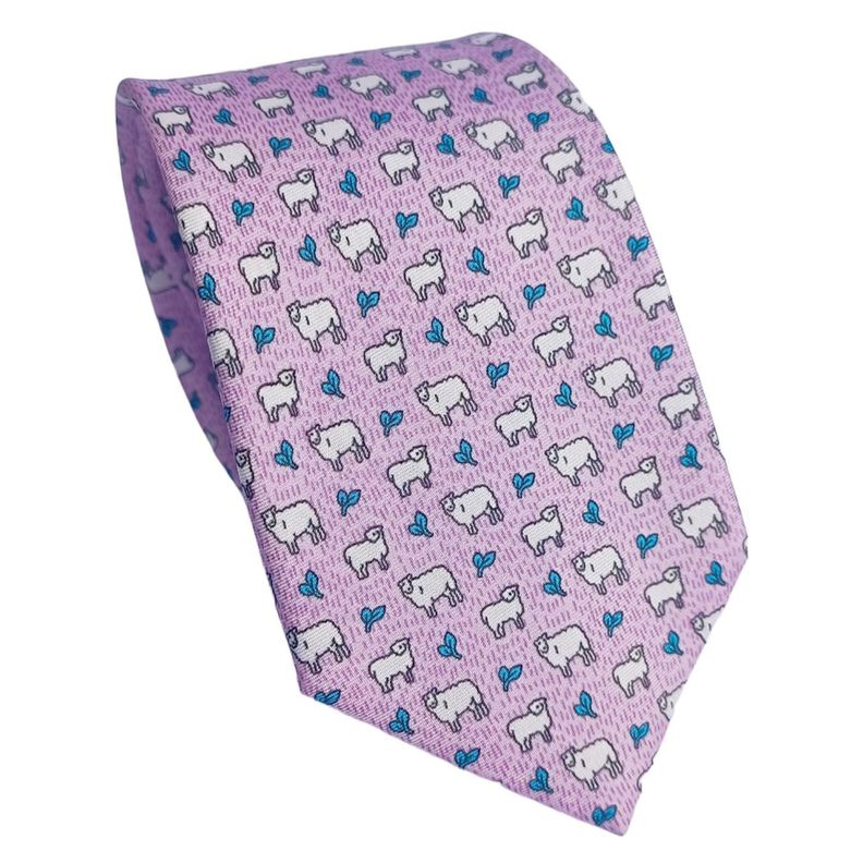Corbata seda rosada estampada Ovejas