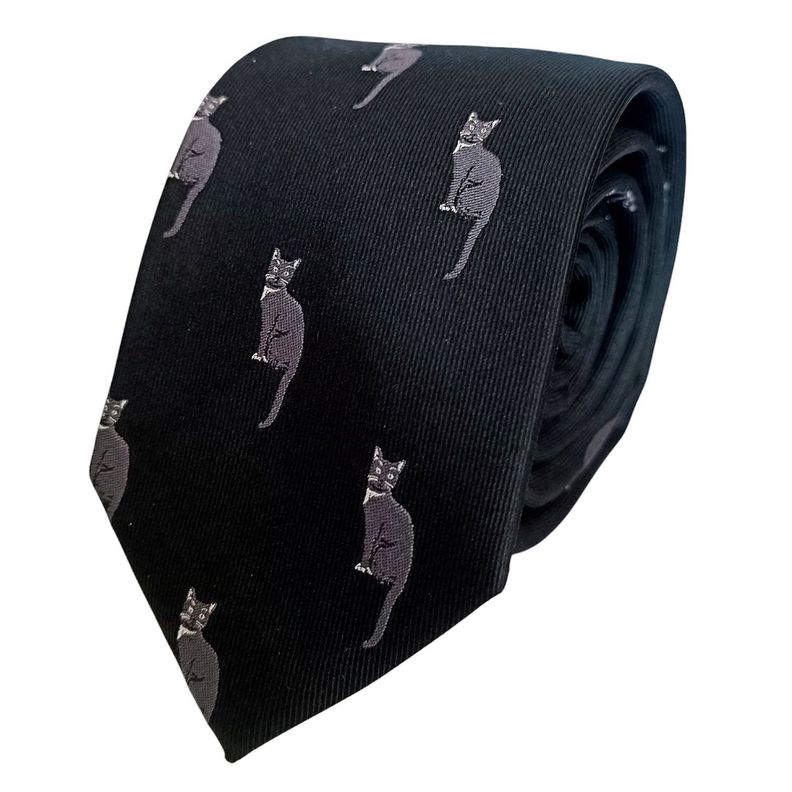 Corbata seda negra Gatos-0