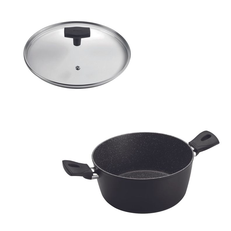 SET Olla 2 Asas 28cm Antiadherente  Negro con Tapa Daily