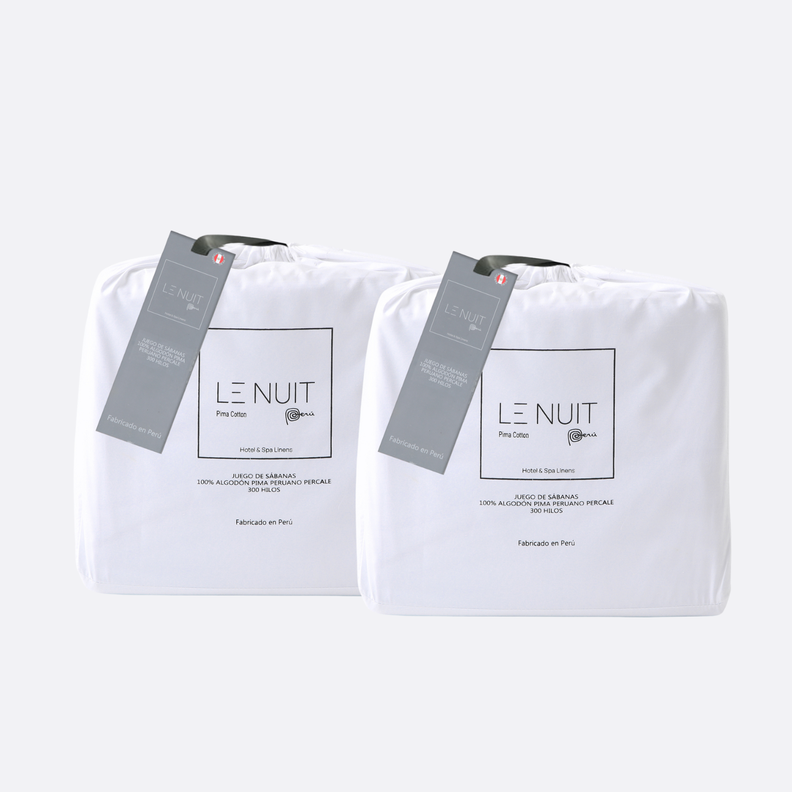 2 Set Sábanas King 300 Hilos Algodón Pima Peruano Percale Liso Blanco-0