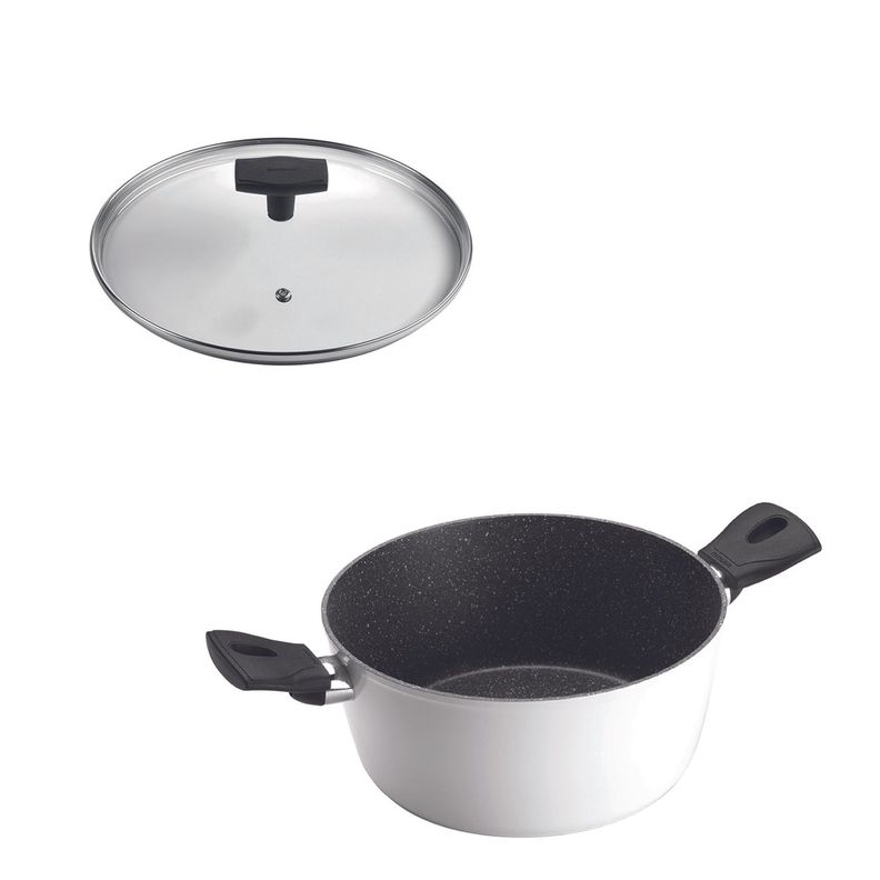 SET Olla 2 Asas 22cm Antiadherente Blanco con tapa Daily Negro